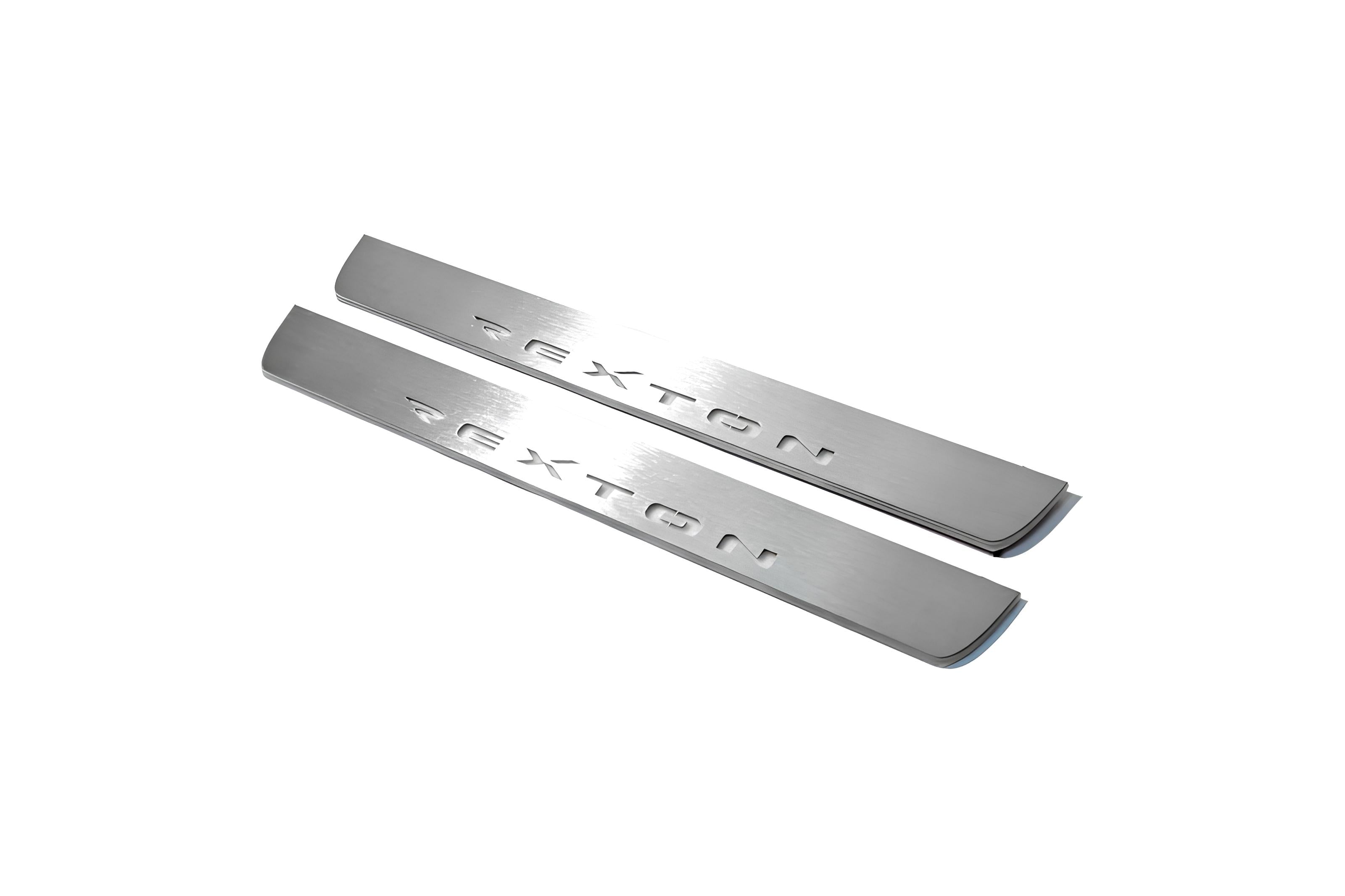 Illuminated LED Door Sill Tread Plates SsangYong Rexton II 2006-2012 With Rexton Logo SsangYong Led Door Sills opdesign