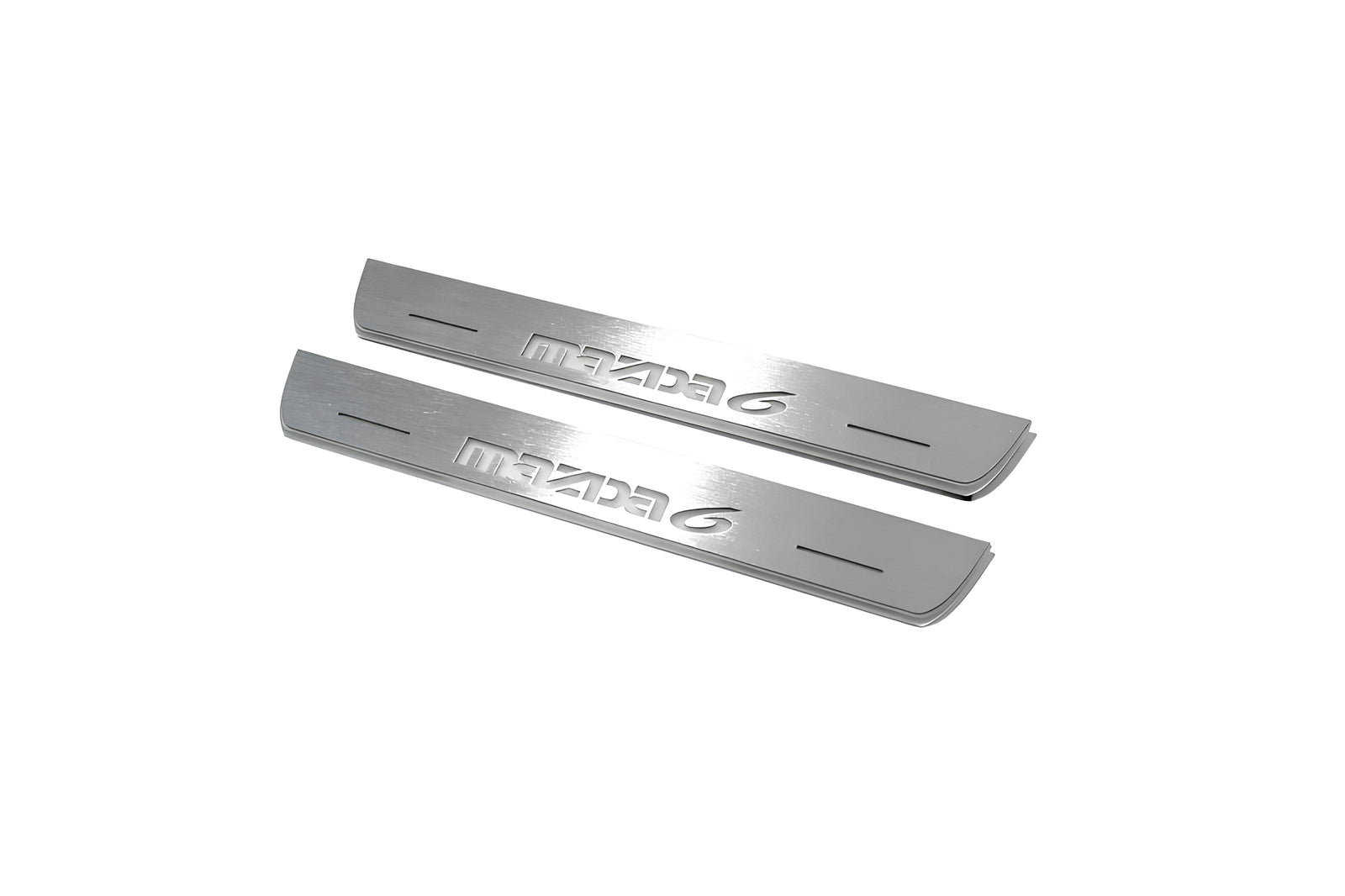 Mazda 6 II 2008+ entry guards in stainless steel with Mazda 6 logo