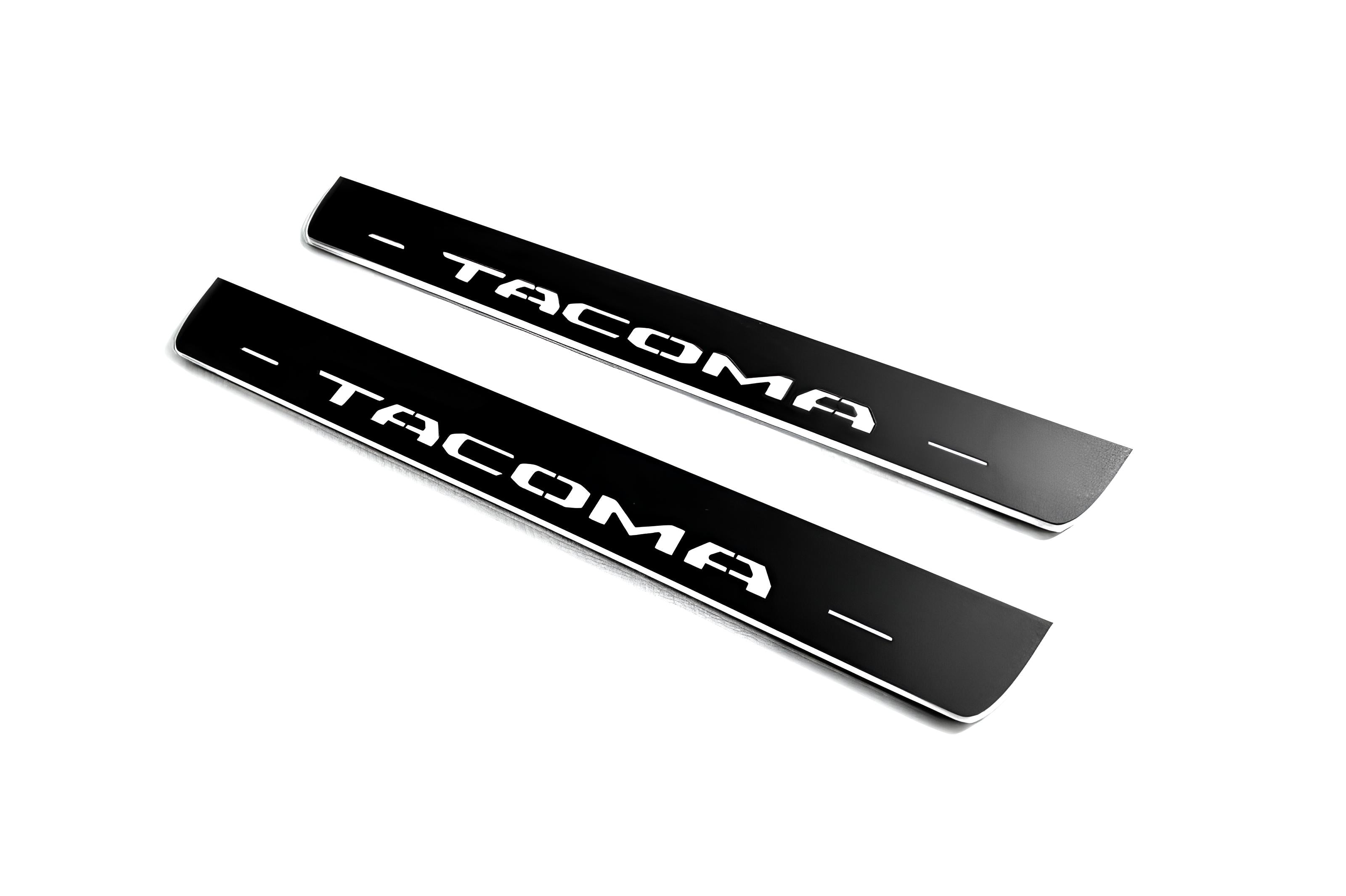 Illuminated LED Door Sill Tread Plates Toyota Tacoma III 2016+ With Tacoma Logo Toyota Led Door Sills opdesign