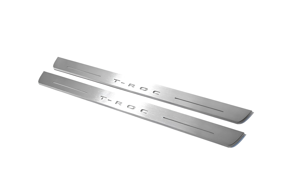 stainless steel LED door sill plates with Volkswagen T-Roc 2017+ with T-Roc logo
