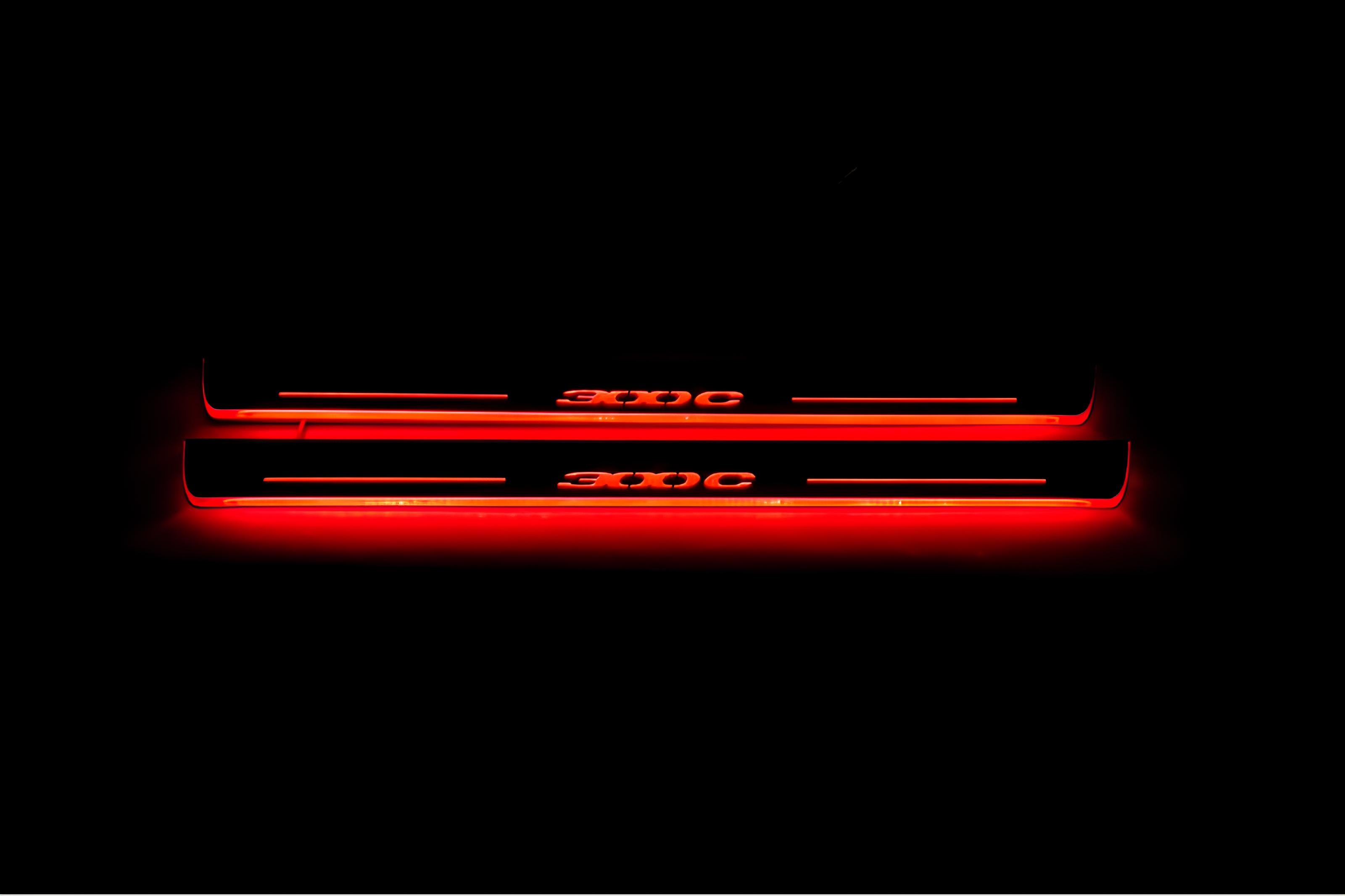 Illuminated LED Door Sill Tread Plates Chrysler 300C II 2011-2023 With 300C Logo Chrysler Led Door Sills opdesign