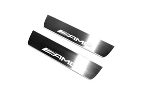 Illuminated LED Door Sill Tread Plates Mercedes E W211 2002-2009 With AMG Logo Mercedes Led Door Sills opdesign