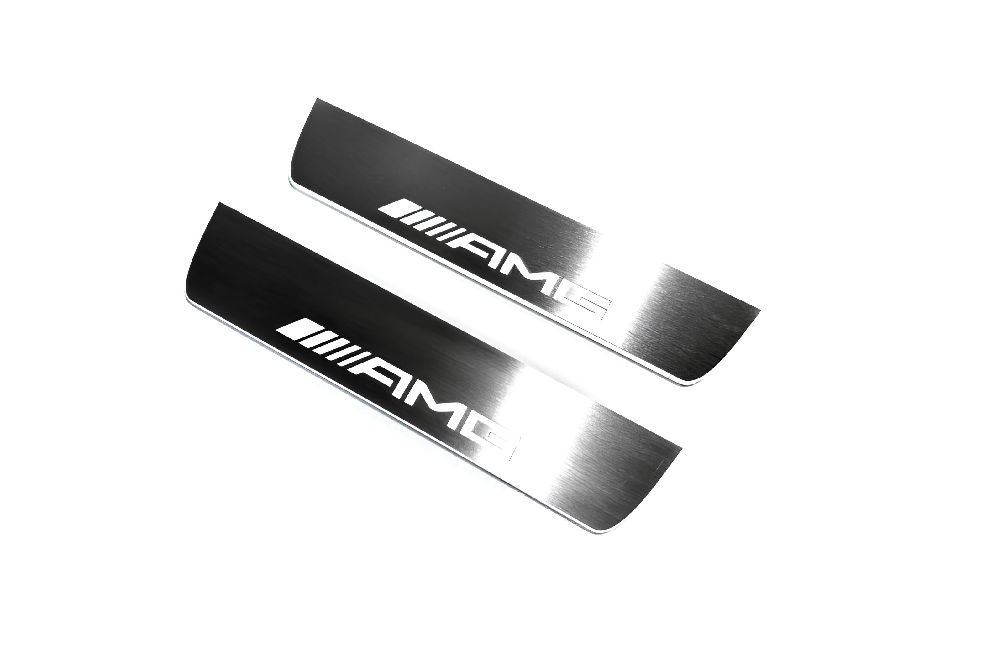 Illuminated LED Door Sill Tread Plates Mercedes E W211 2002-2009 With AMG Logo Mercedes Led Door Sills opdesign