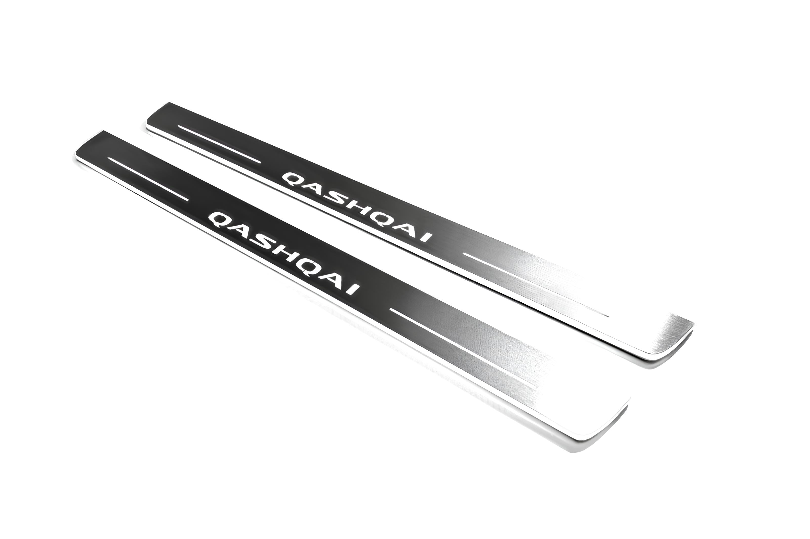 Illuminated LED Door Sill Tread Plates Nissan Qashqai III 2021+ With Qashqai Logo Nissan Led Door Sills opdesign