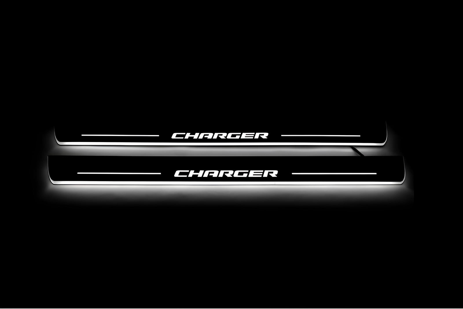 Dodge Charger LD 2023+ stainless steel LED door sill plates with CHARGER logo
