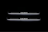 LED door sill plates Hyundai Tucson I 2004+ in stainless steel with Tucson logo