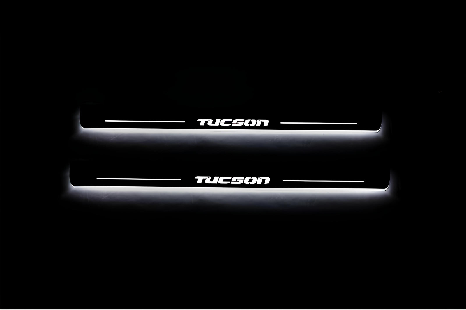 LED door sill plates Hyundai Tucson I 2004+ in stainless steel with Tucson logo