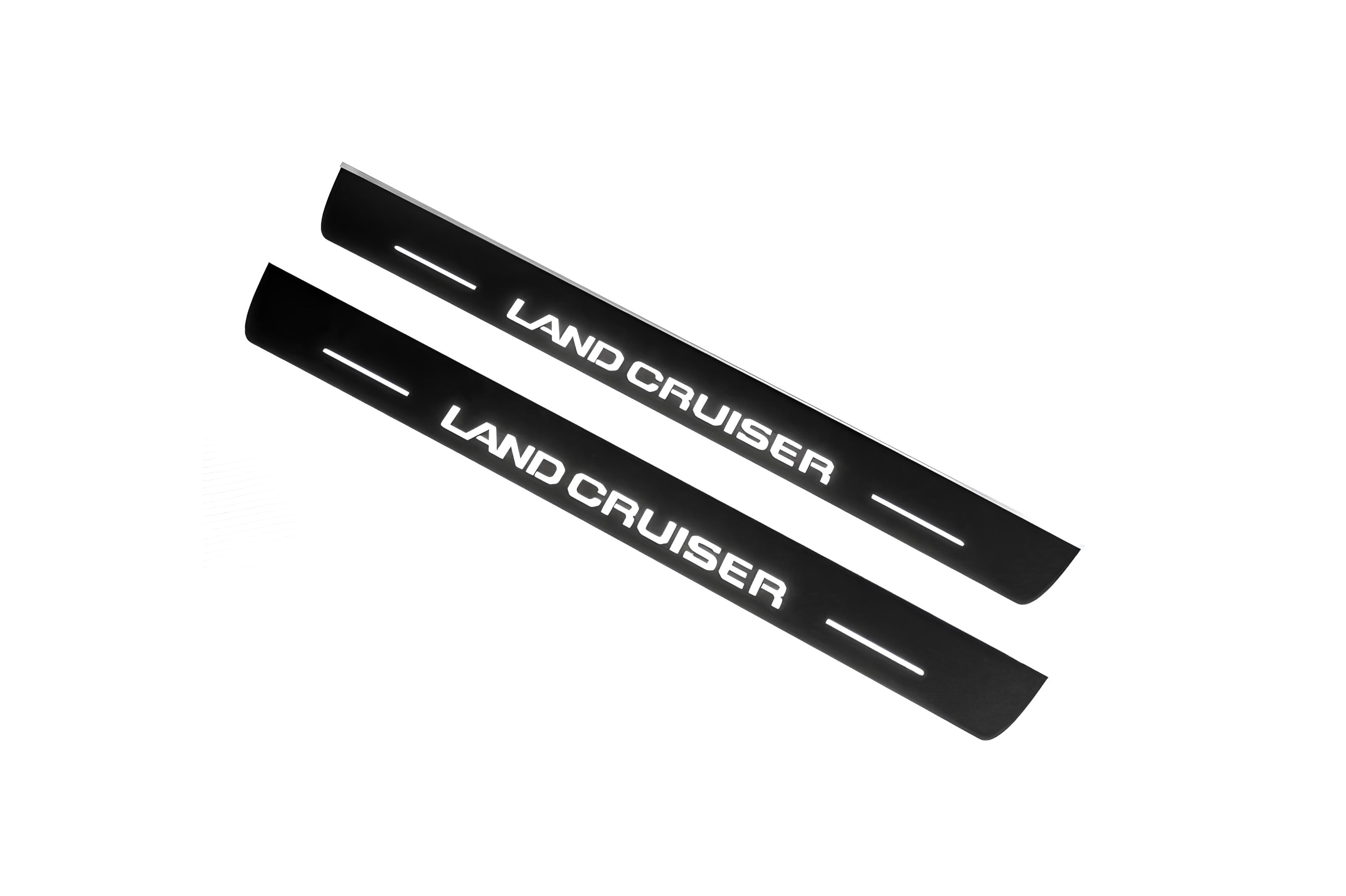 Illuminated LED Door Sill Tread Plates Toyota Prado 250 2023+ With Land Cruiser Logo Toyota Led Door Sills opdesign