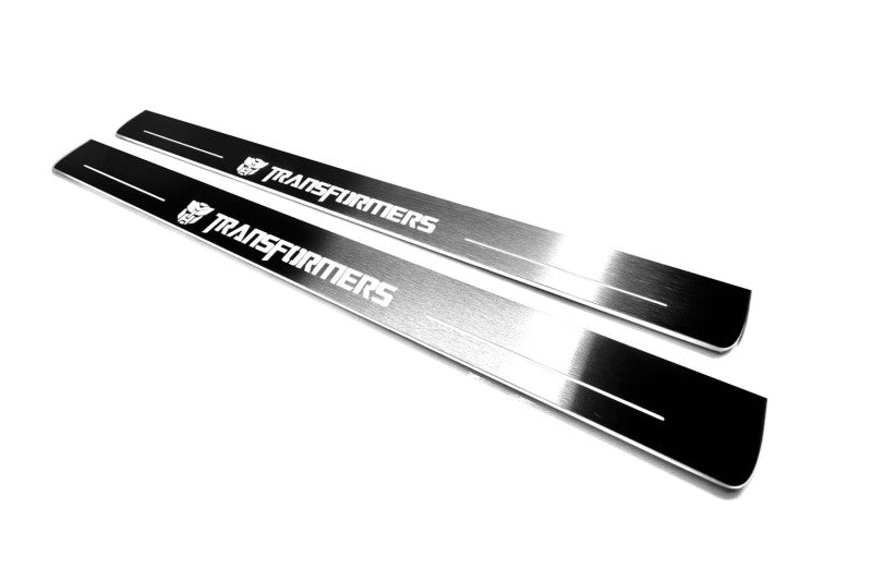 Chevrolet Camaro V E37 2009+ stainless steel LED door sill plates with Transformers logo