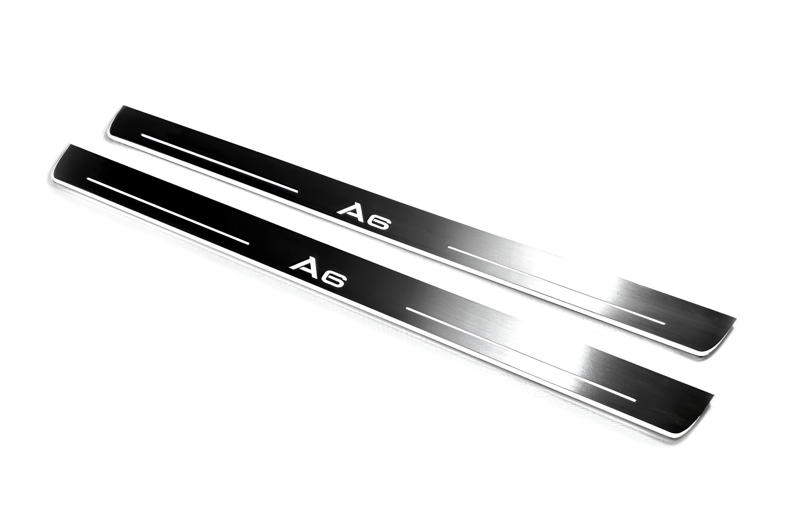Audi A6 C7 2011+ illuminated entry guards in stainless steel with A6 logo