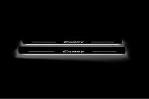 Illuminated LED Door Sill Tread Plates Toyota Camry V50 2012-2018 With Camry Logo Toyota Led Door Sills opdesign
