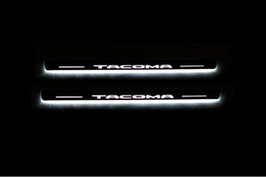 Illuminated LED Door Sill Tread Plates Toyota Tacoma III 2016+ With Tacoma Logo Toyota Led Door Sills opdesign