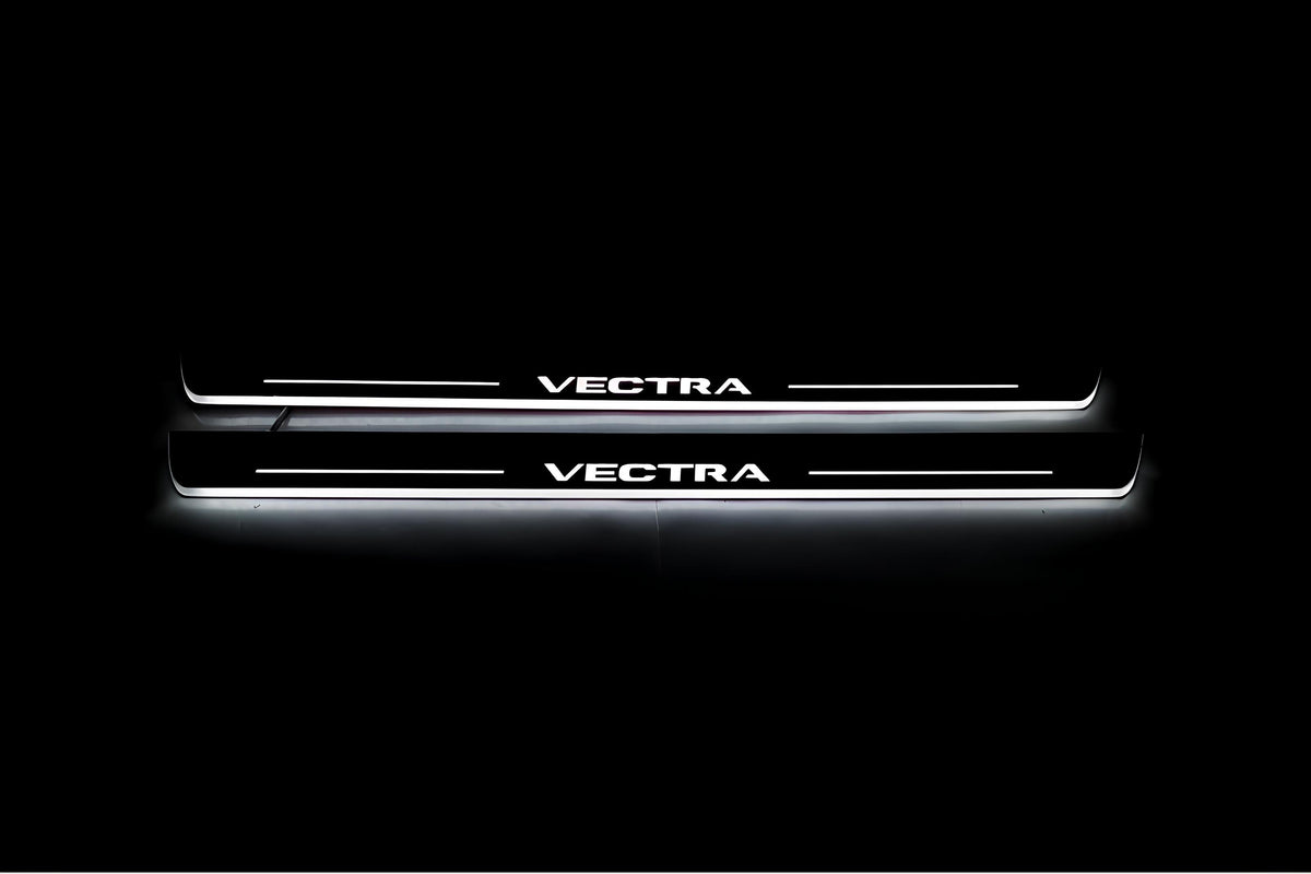 stainless steel LED door sill plates for Vauxhall Vectra C 2002+ with Vectra logo
