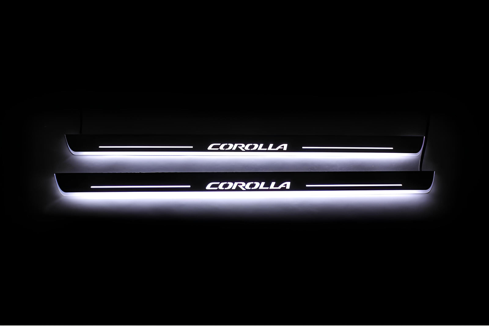 Toyota Corolla XI 2013+ entry guards in stainless steel with Corolla logo