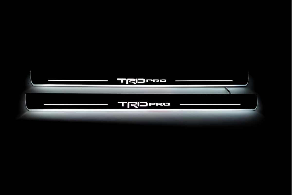 Toyota Tundra IV XK80 2022+ stainless steel LED door sill plates with TRD pro logo