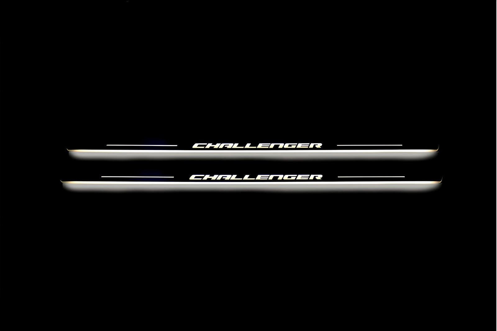 LED door sill plates Dodge Challenger 2008+ in stainless steel with Challenger logo