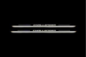 Illuminated LED Door Sill Tread Plates Dodge Challenger 2008-2023 With Challenger Logo Dodge Led Door Sills opdesign