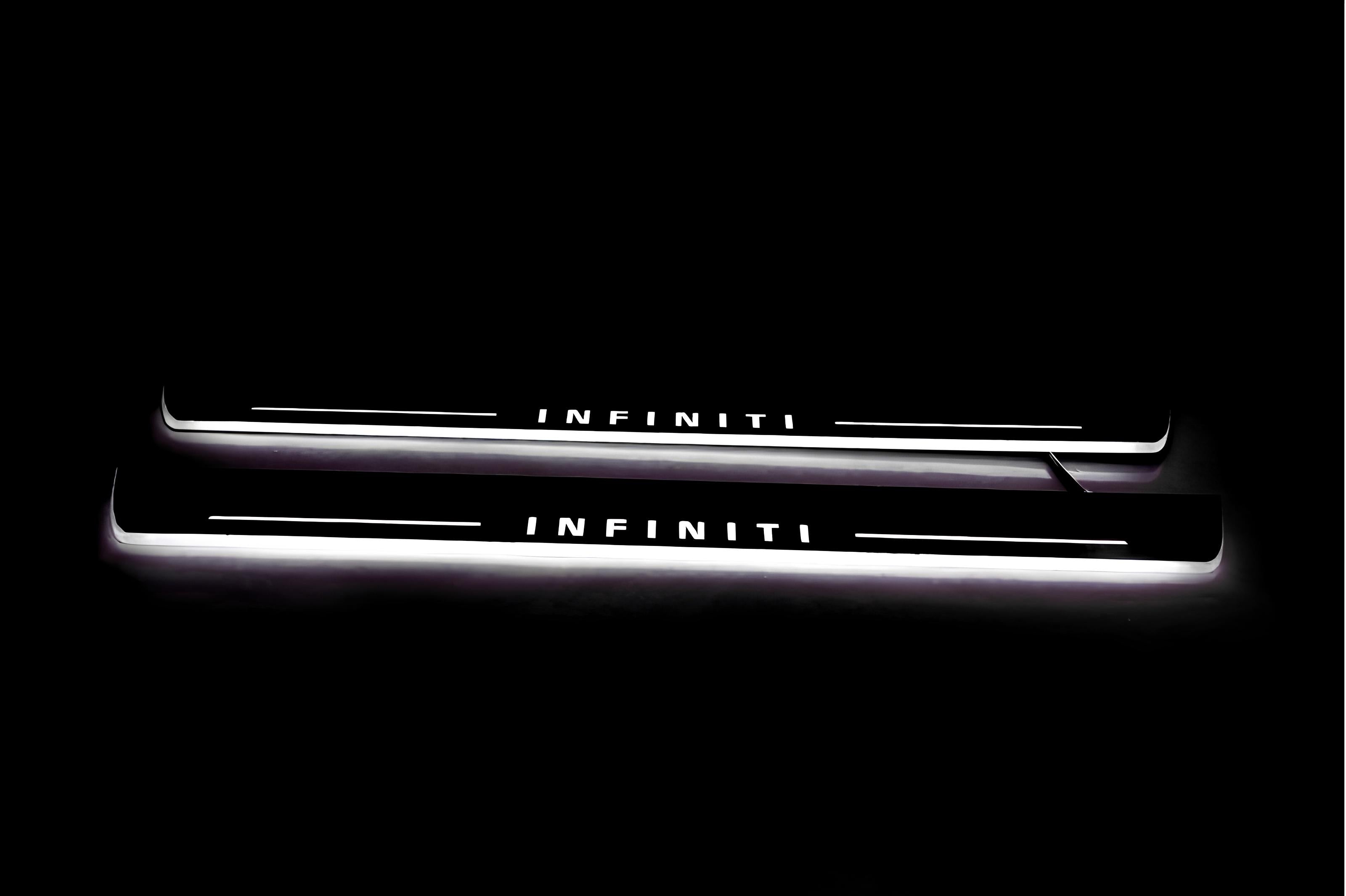 Illuminated LED Door Sill Tread Plates Infiniti QX70 (FX) 2008-2017 With Infiniti Logo Infiniti Led Door Sills opdesign