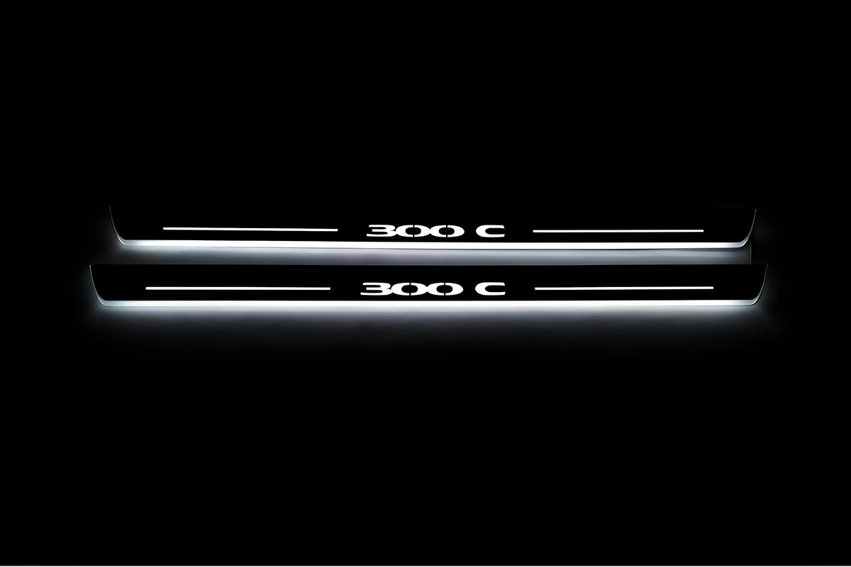 Chrysler 300C I 2005+ entry guards in stainless steel with 300C logo