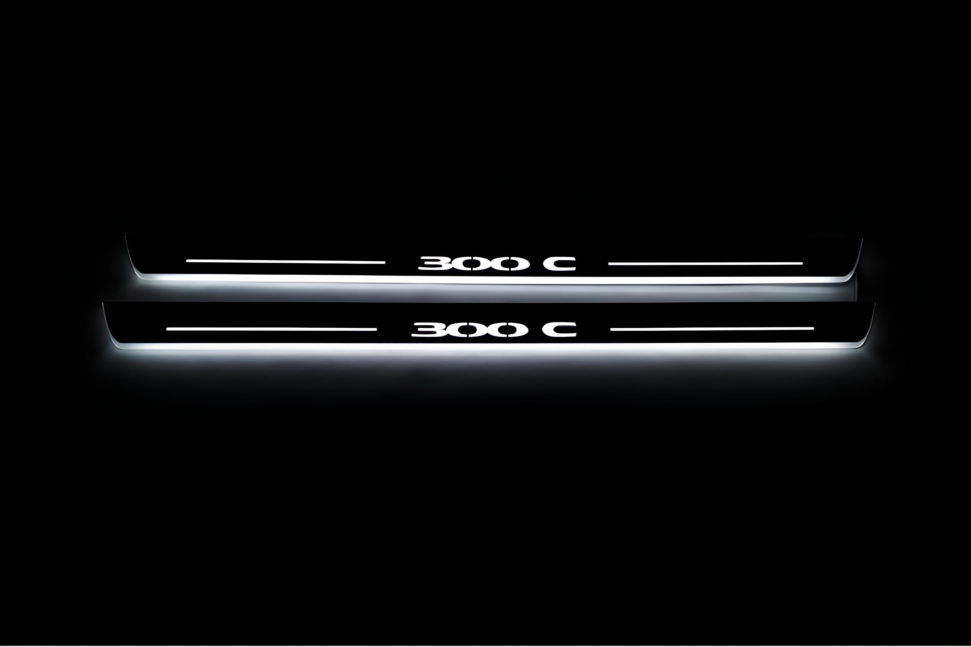 Illuminated LED Door Sill Tread Plates Chrysler 300C I 2005-2010 With 300C Logo Chrysler Led Door Sills opdesign