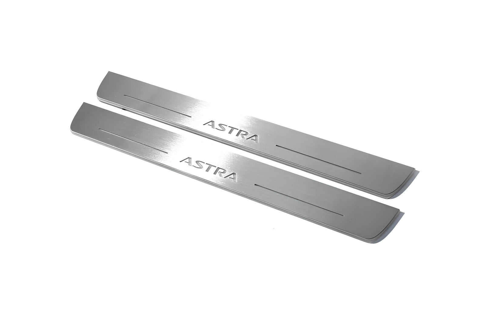 Vauxhall Astra VI 2009+ LED door sill plates in stainless steel with Astra logo