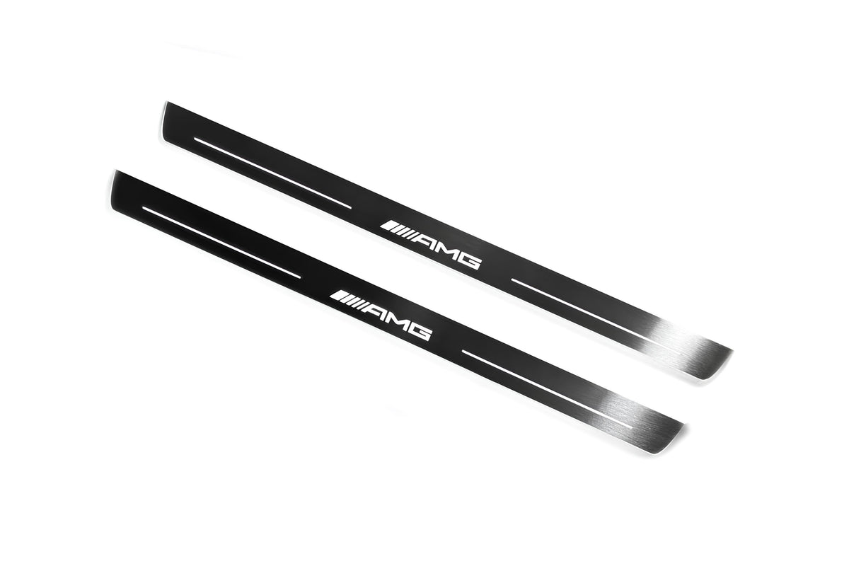 stainless steel LED door sill plates with Mercedes C W205 Coupe 2014+ with AMG logo