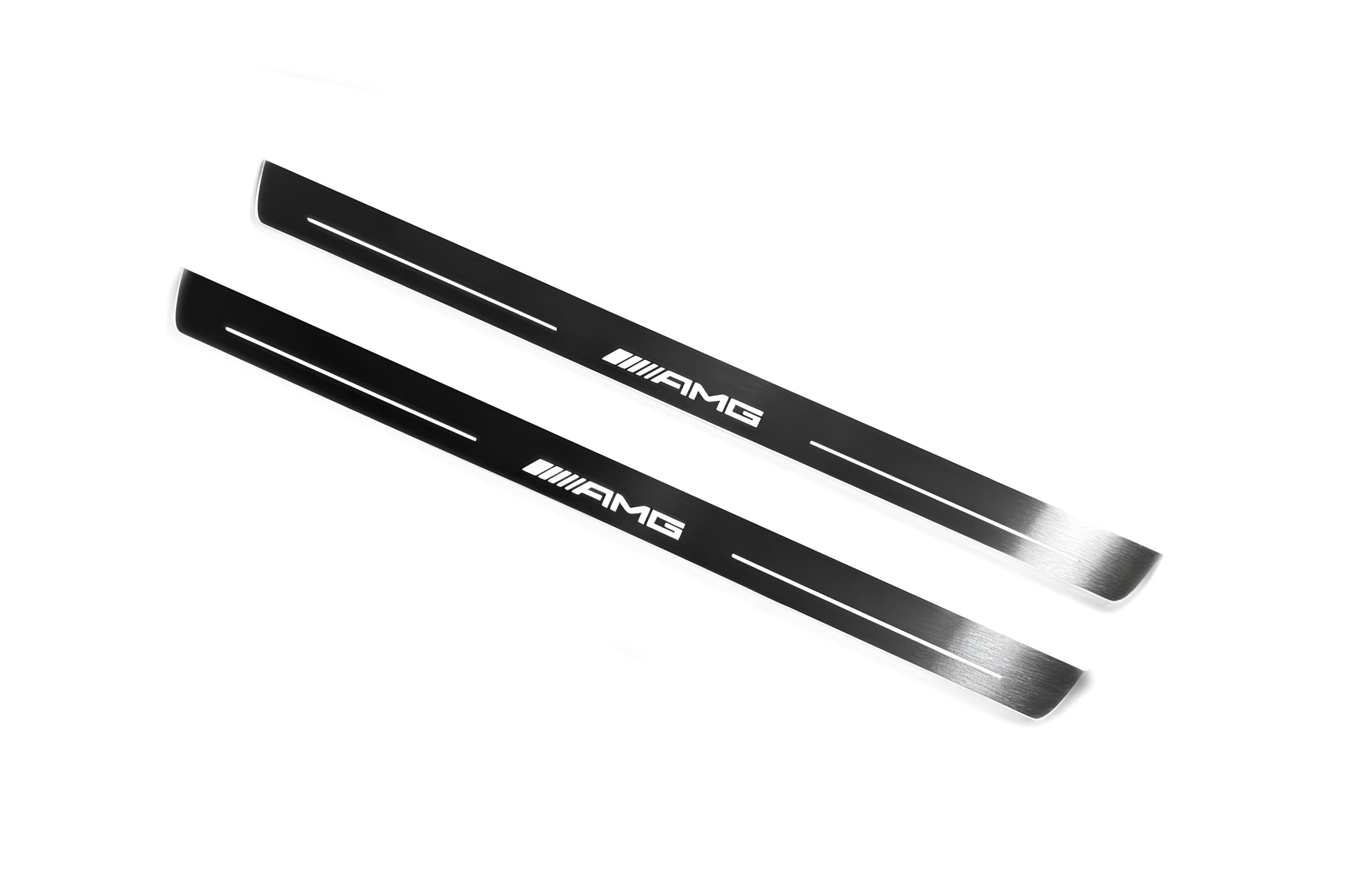 Illuminated LED Door Sill Tread Plates Mercedes C W205 Coupe 2014-2021 With AMG Logo Mercedes Led Door Sills opdesign