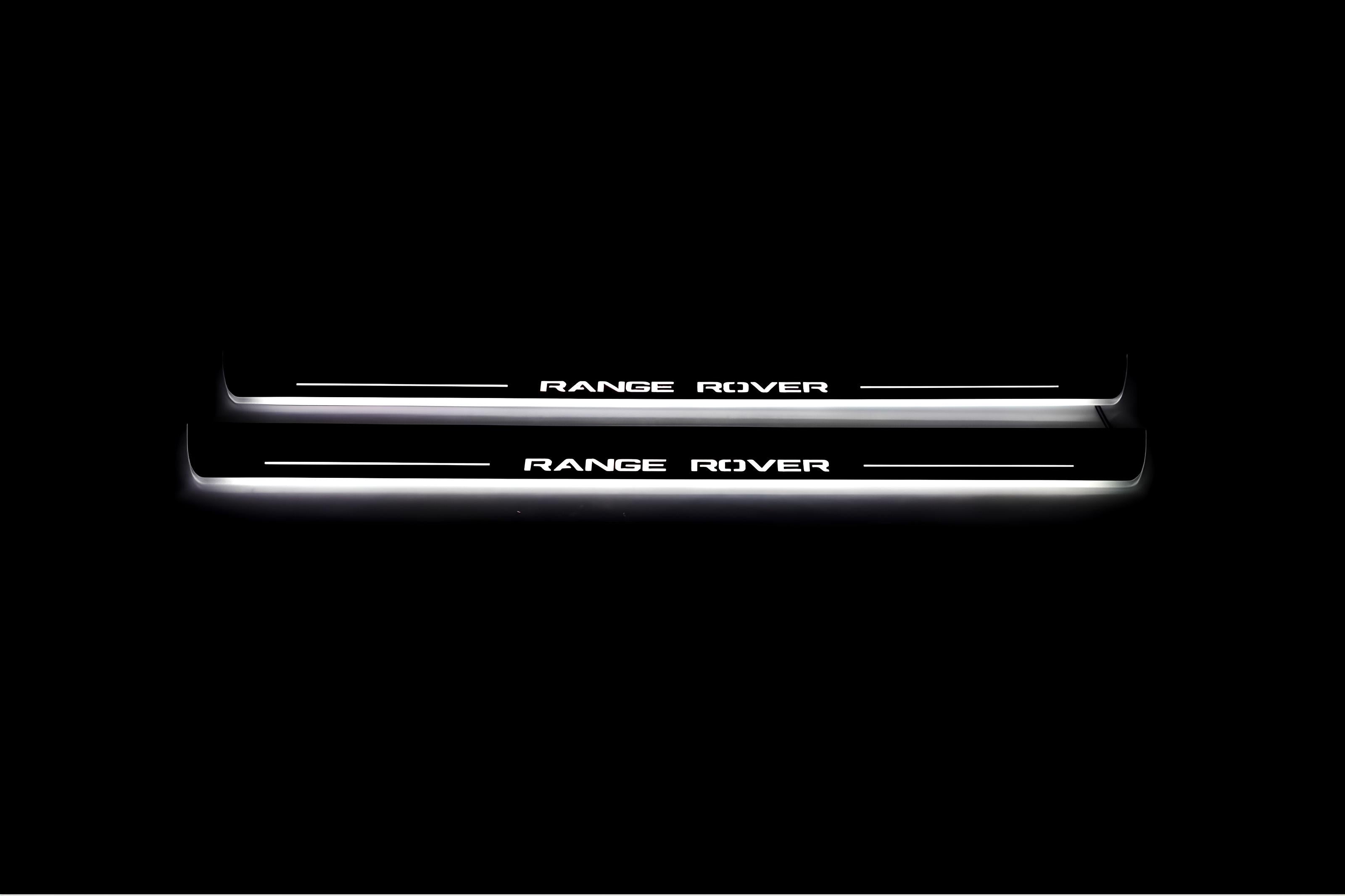 Illuminated LED Door Sill Tread Plates Range Rover Sport I 2005-2013 With Range Rover Logo Range Rover Led Door Sills opdesign