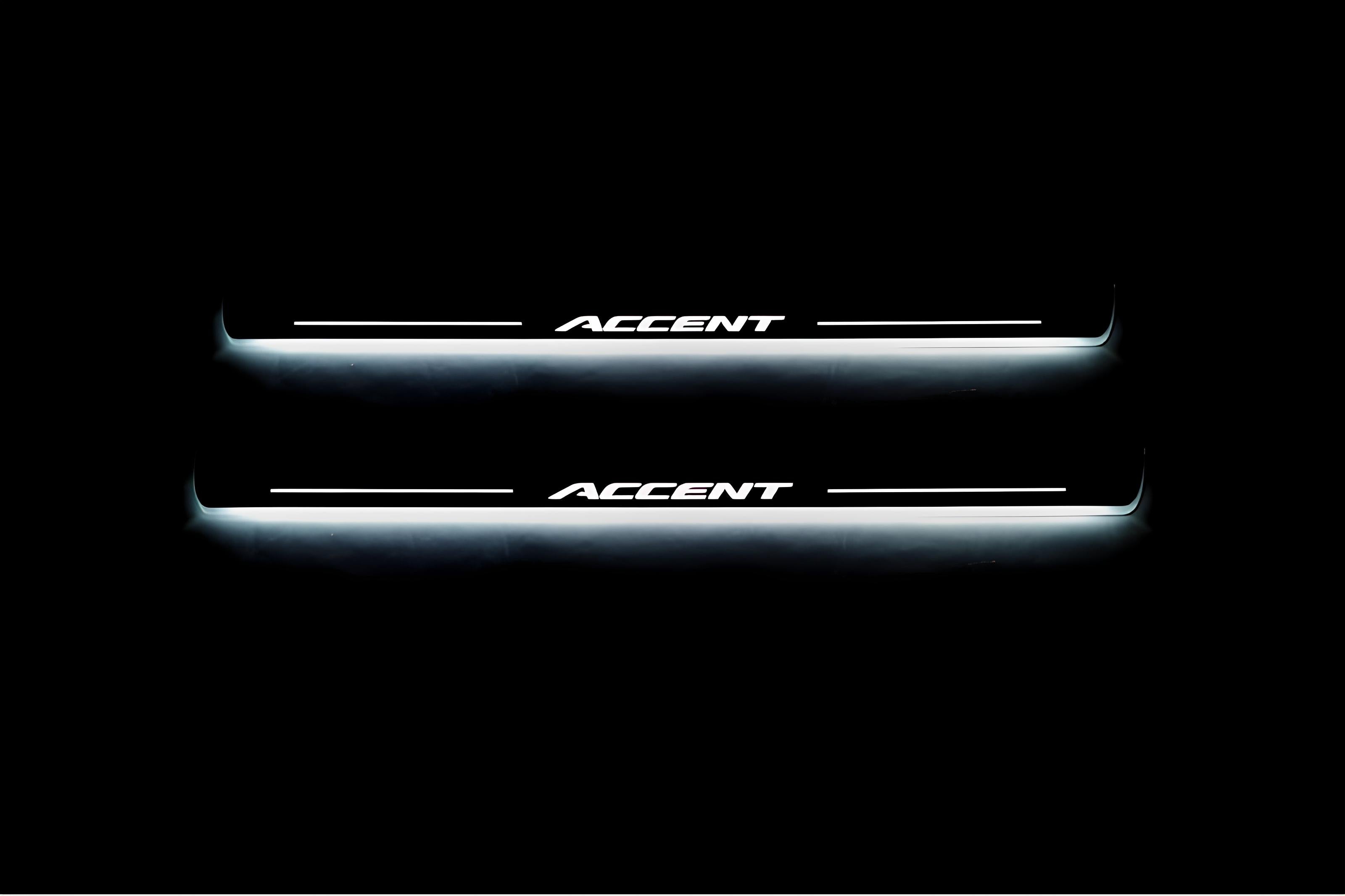 Illuminated LED Door Sill Tread Plates Hyundai Accent 2017+ With Accent Logo Hyundai Led Door Sills opdesign