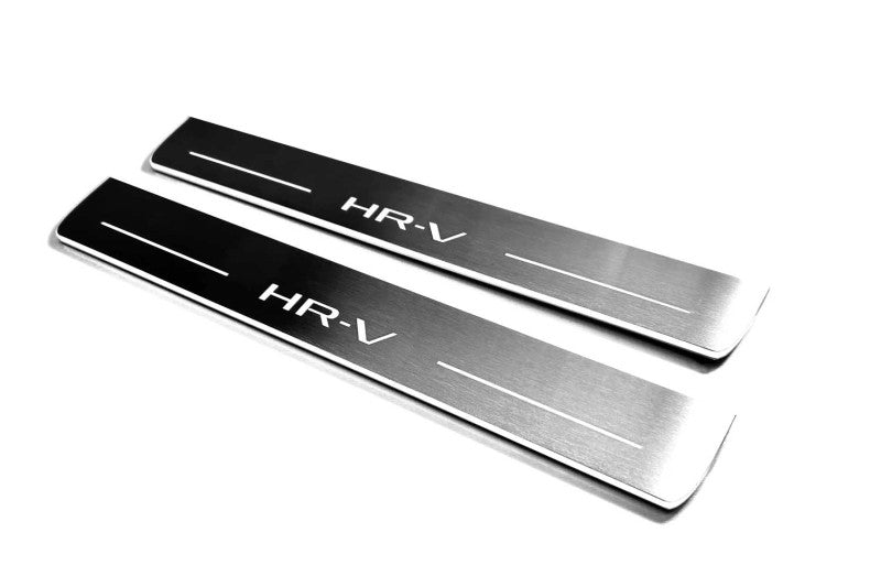 LED door sill plates Honda HR-V III 2021+ in stainless steel with HR-V logo