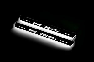Illuminated LED Door Sill Tread Plates GMC Terrain II 2018+ With GMC DENALI Logo GMC Led Door Sills opdesign