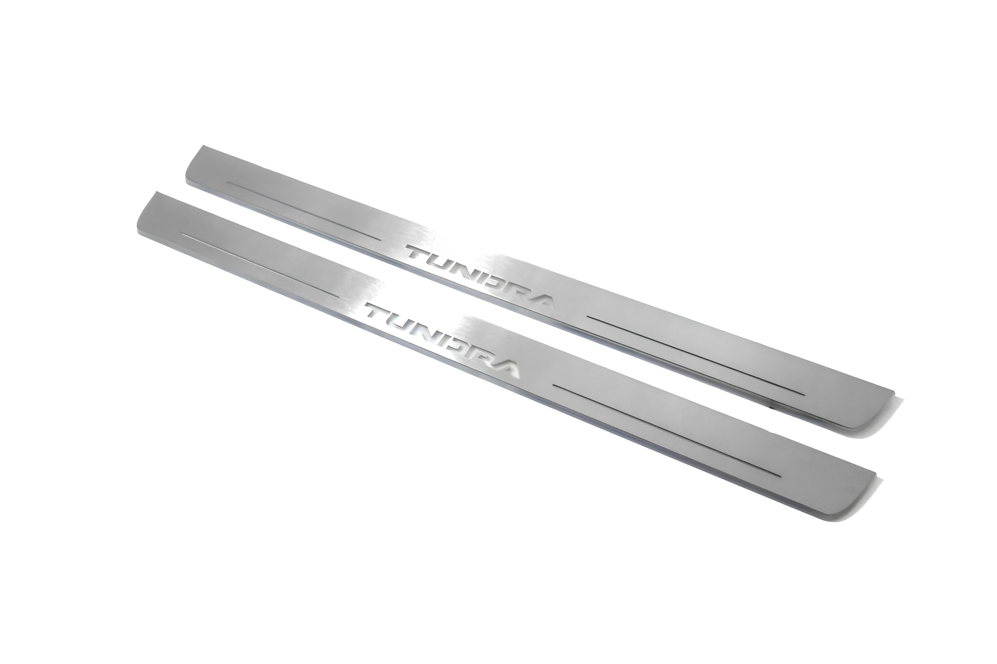 Illuminated LED Door Sill Tread Plates Toyota Tundra III 2014-2021 With Tundra Logo Toyota Led Door Sills opdesign