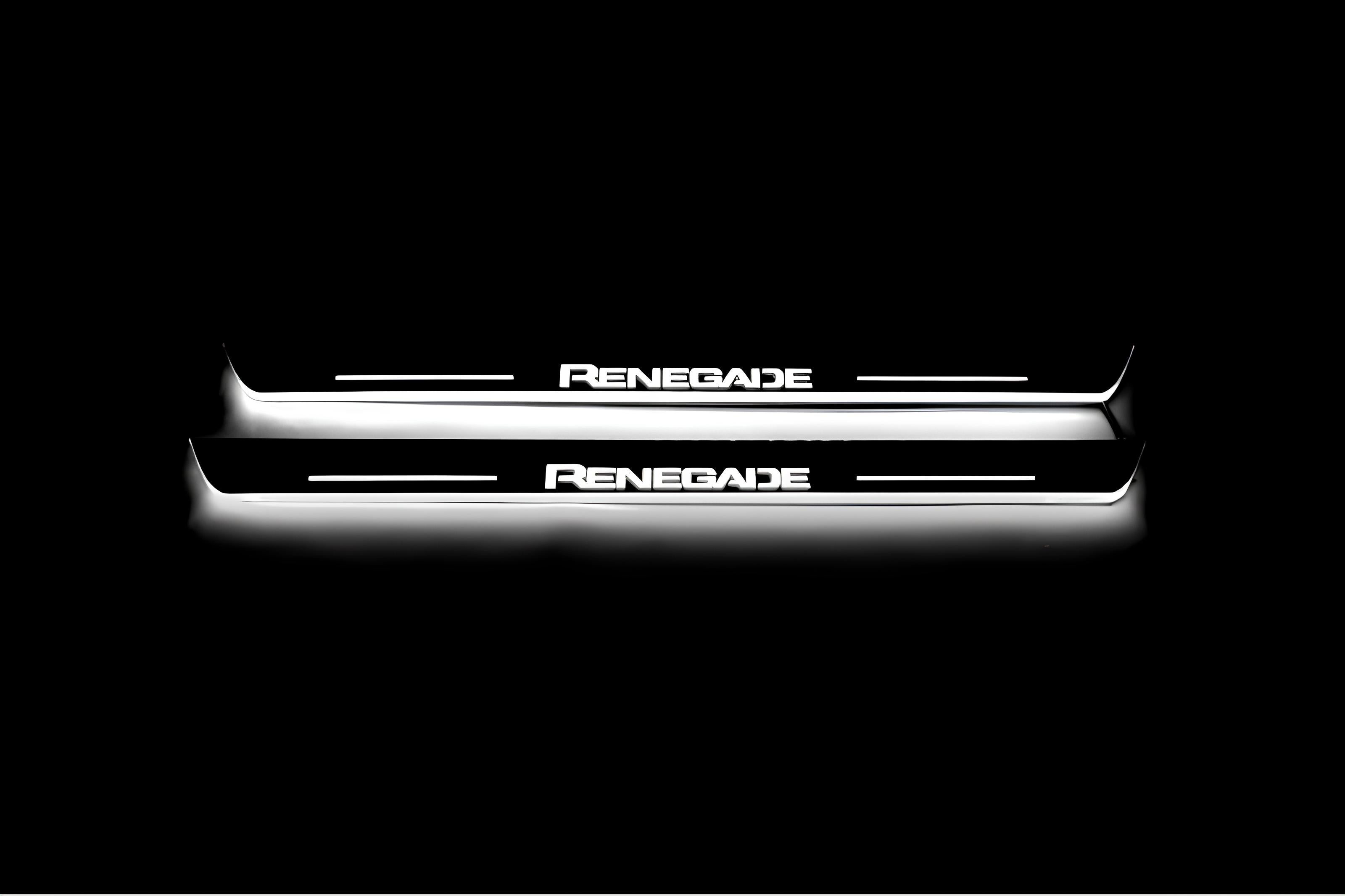 Illuminated LED Door Sill Tread Plates Jeep Renegade 2014+ With Renegade Logo Jeep Led Door Sills opdesign