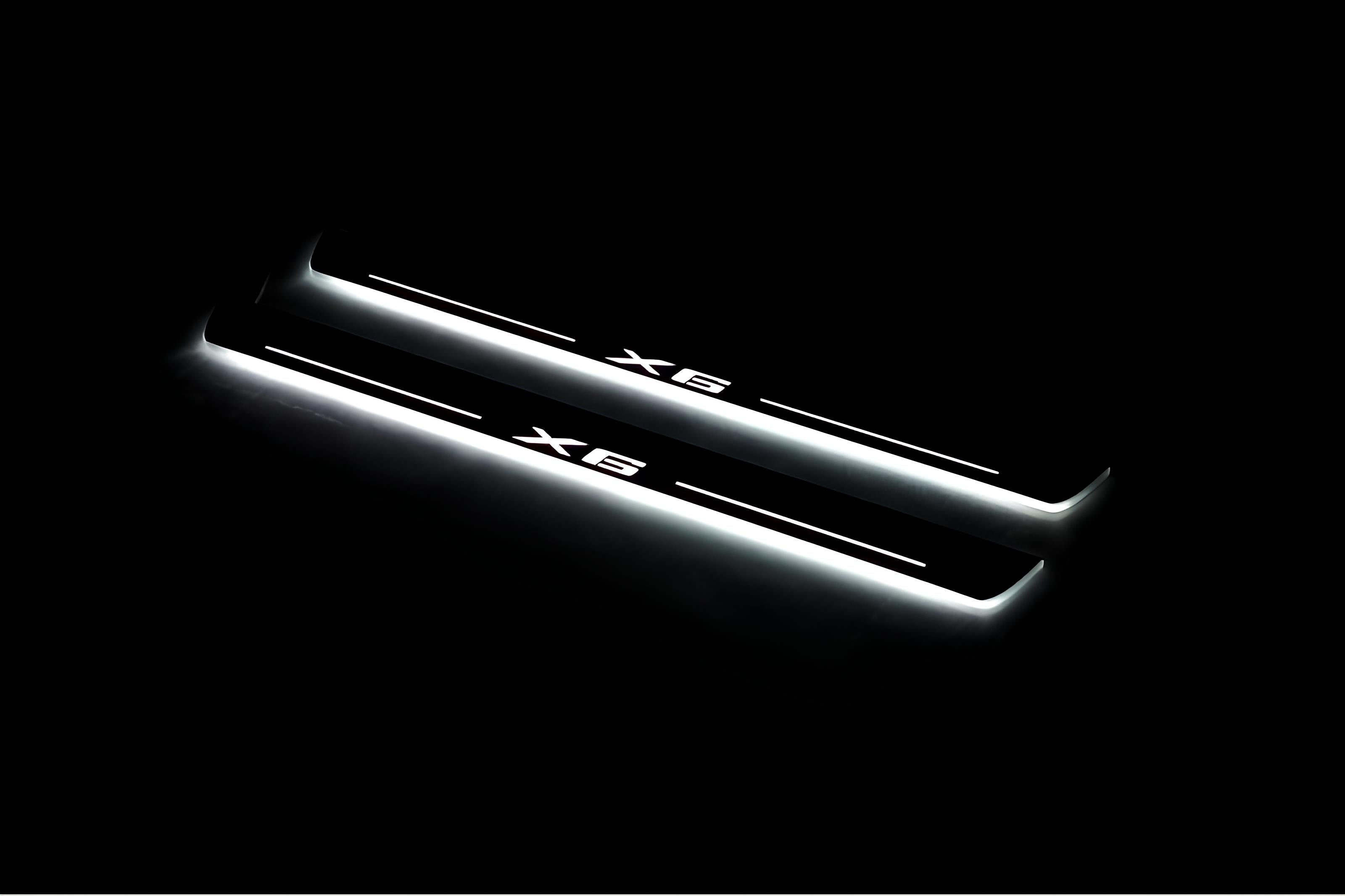 Illuminated LED Door Sill Tread Plates BMW X6 F16 2015-2019 With X6 Logo BMW Led Door Sills opdesign