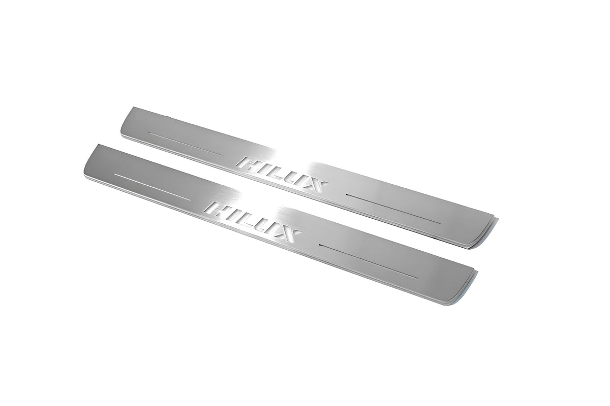 Toyota Hilux VIII 2015+ LED door sill plates stainless steel with Hilux logo