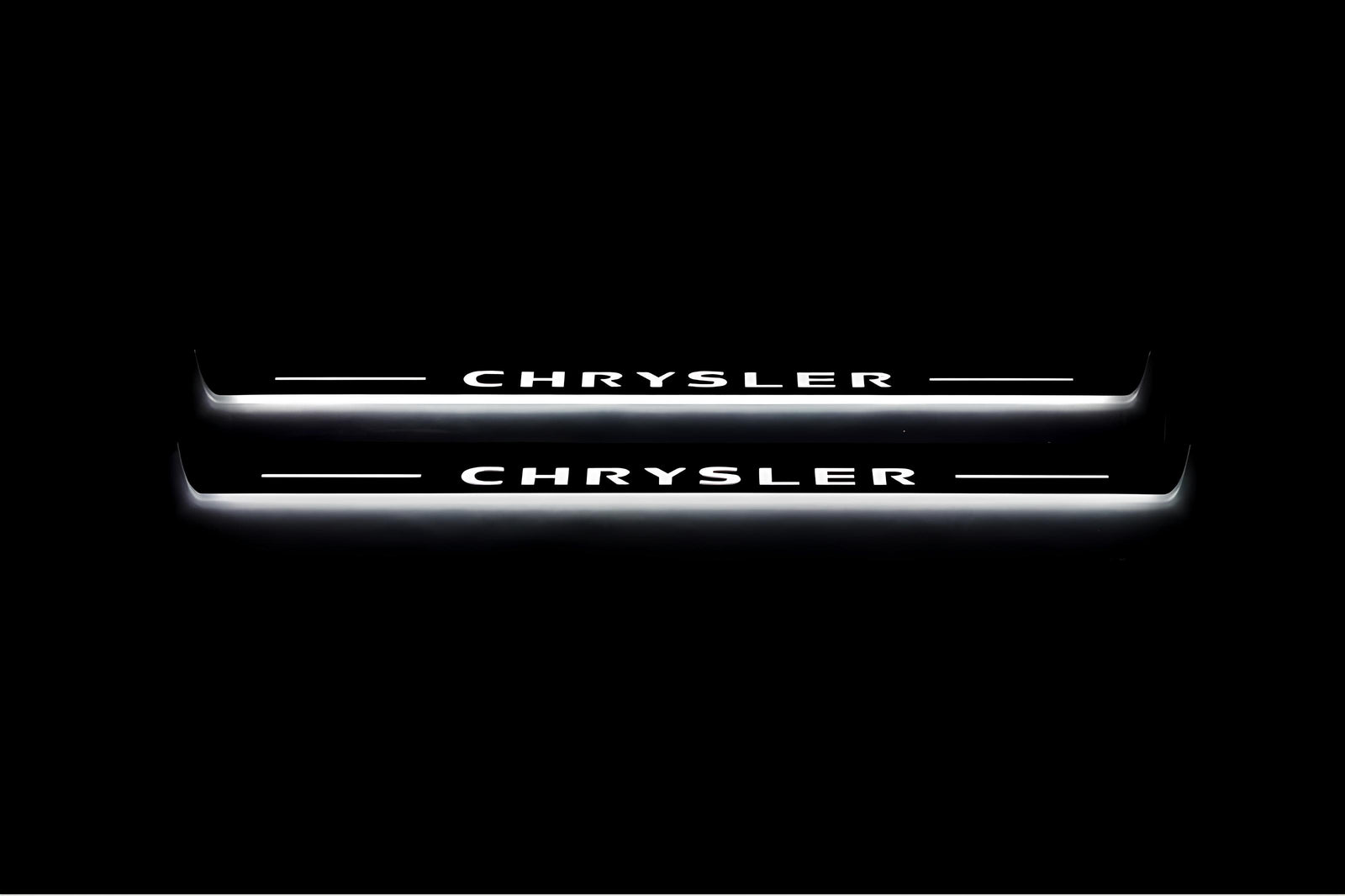 Chrysler 200 II 2015+ LED door sill plates in stainless steel with Chrysler logo
