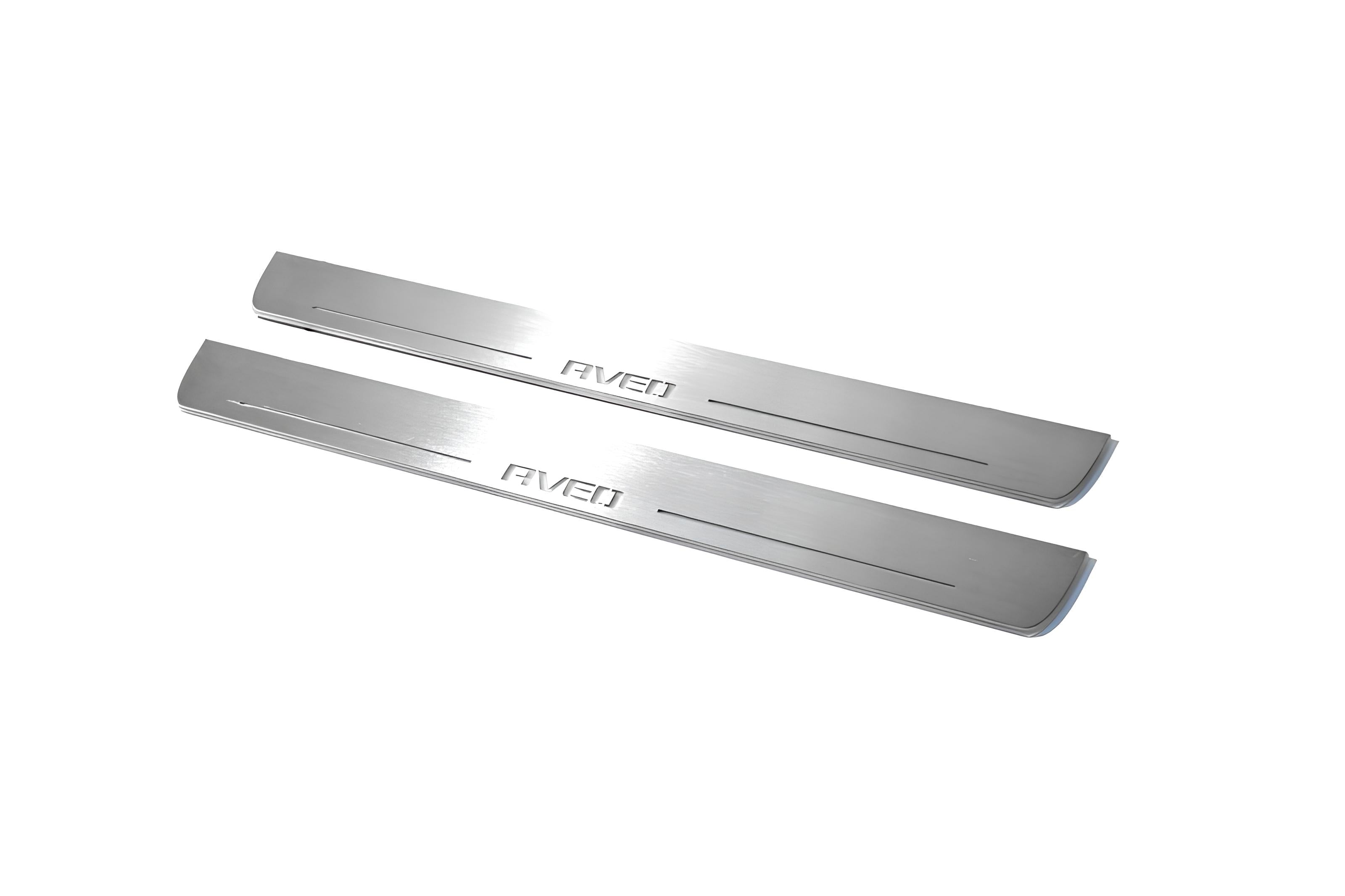 Illuminated LED Door Sill Tread Plates Chevrolet Aveo II 2011+ With Aveo Logo Chevrolet Led Door Sills decoinfabric