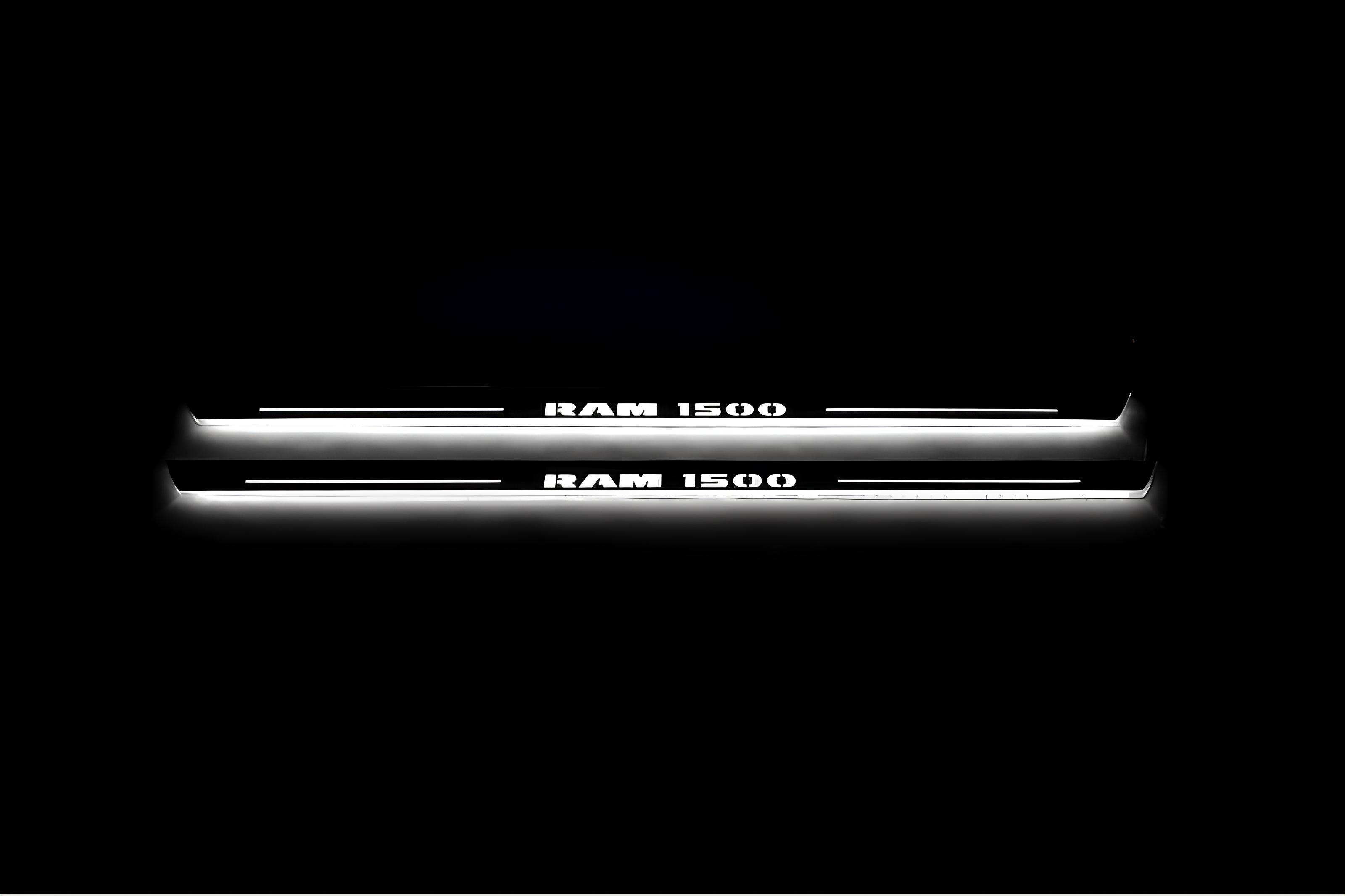 Illuminated LED Door Sill Tread Plates Dodge Ram IV 2009-2018 With RAM 1500 Logo Dodge Led Door Sills opdesign