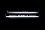 Tesla Model 3 2017+ stainless steel illuminated entry guards with Model 3 logo