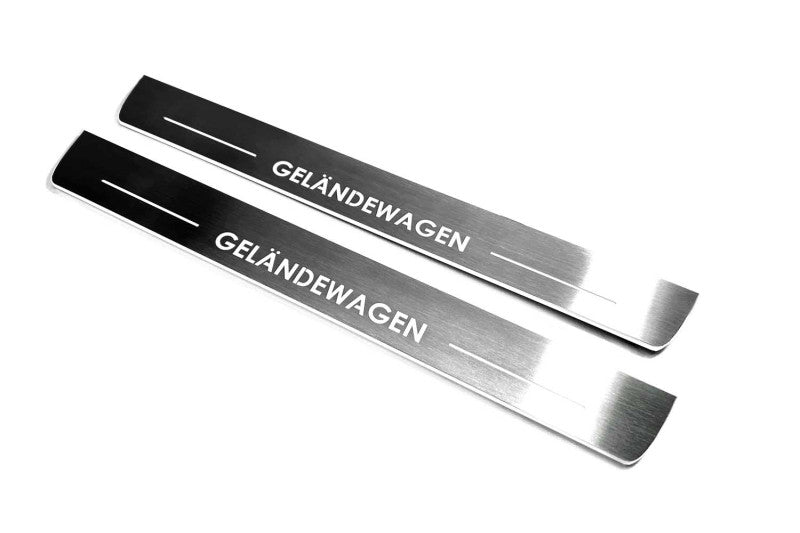 stainless steel LED door sill plates with Mercedes G-Class W464 2018+ with Geländewagen logo
