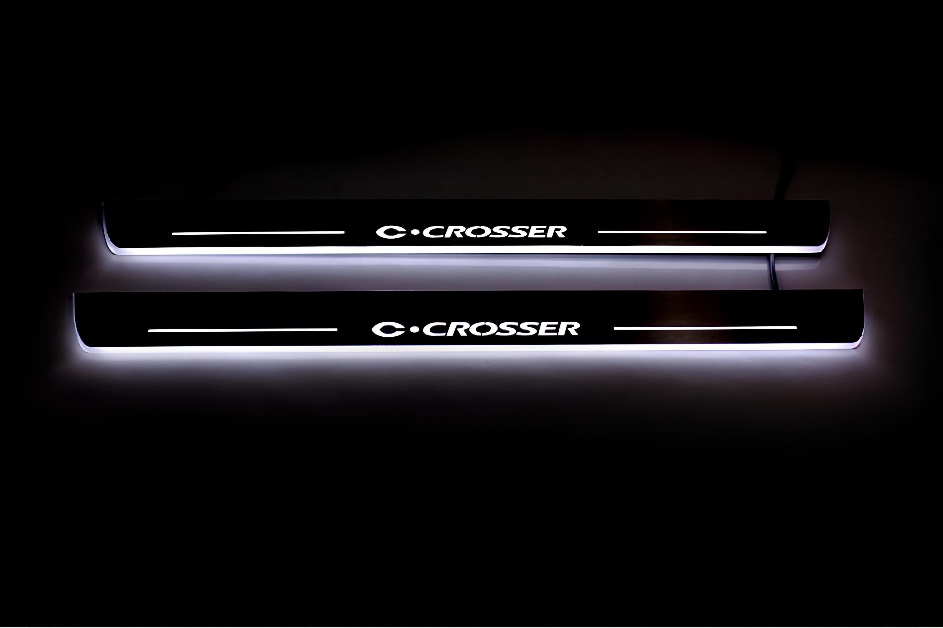 Illuminated LED Door Sill Tread Plates Citroen C-Crosser 2007-2012 With C-Crosser Logo Citroen Led Door Sills opdesign