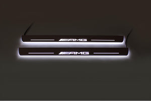 Illuminated LED Door Sill Tread Plates Mercedes E W211 2002-2009 With AMG Logo Mercedes Led Door Sills opdesign
