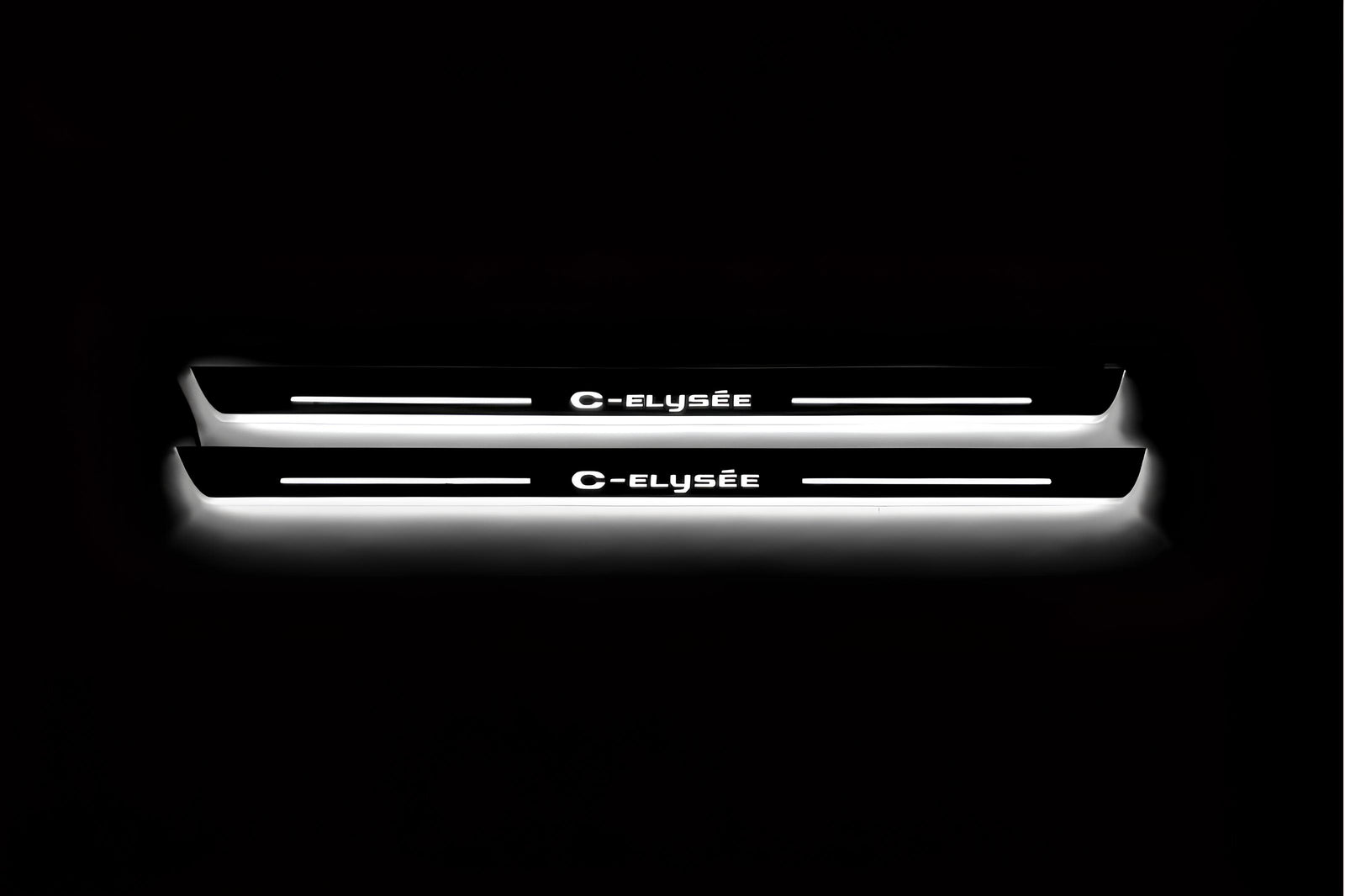 Citroen C-Elysee 2012+ stainless steel LED door sill plates with C-Elysee logo
