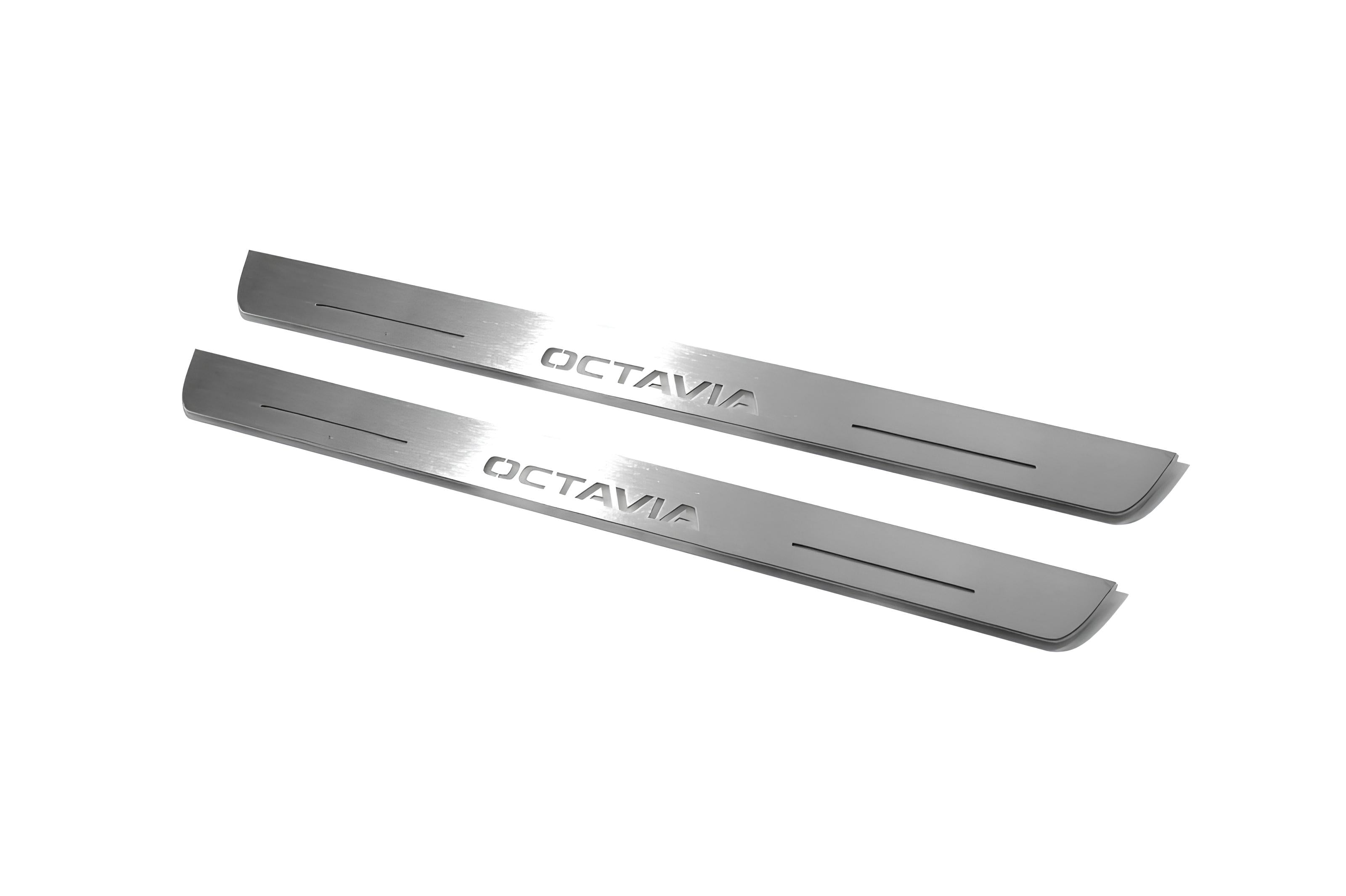 Illuminated LED Door Sill Tread Plates Skoda Octavia IV (A8) 2020+ With Octavia Logo Skoda Led Door Sills opdesign