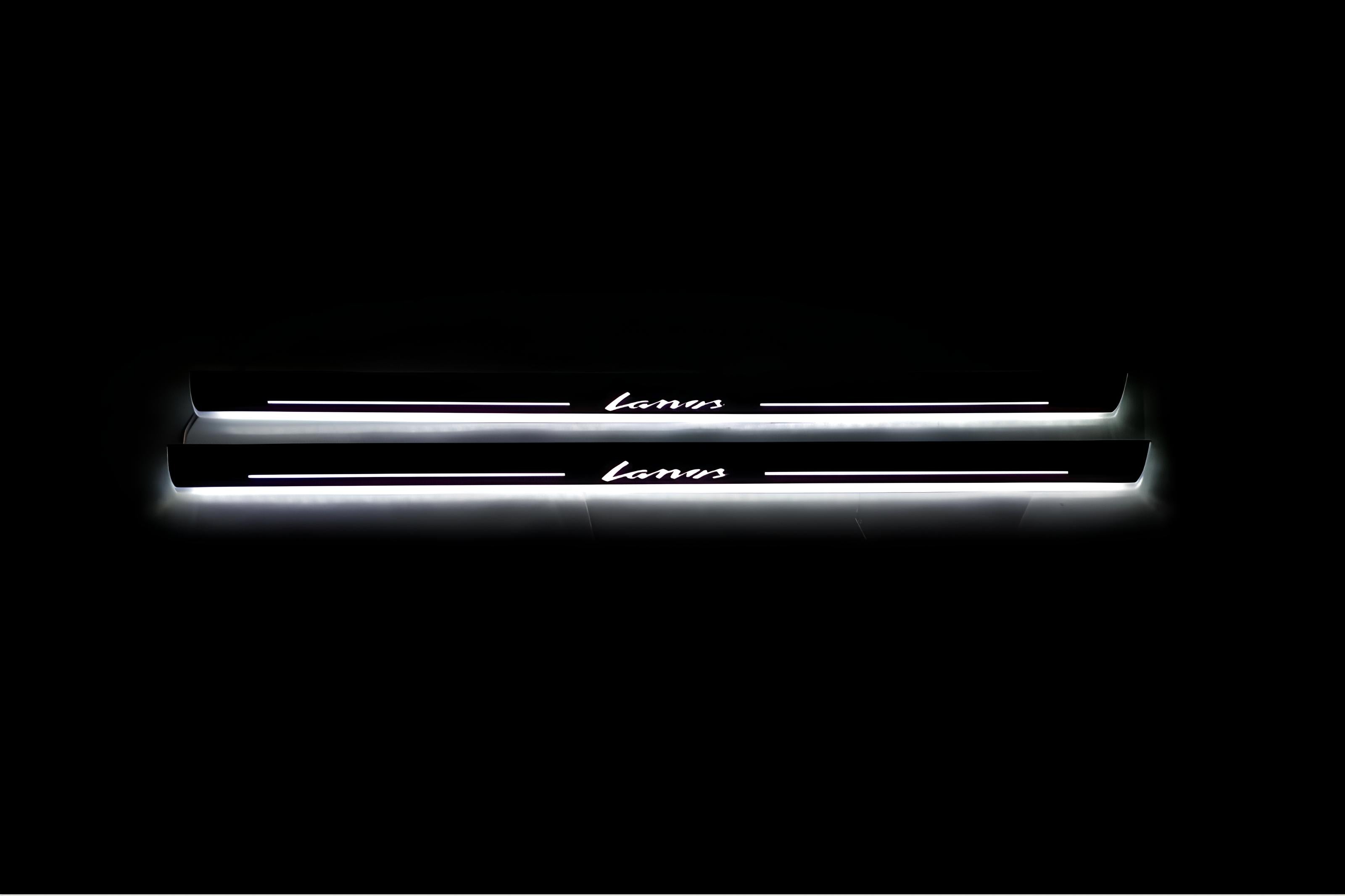 Illuminated LED Door Sill Tread Plates Chevrolet Lanos 2002-2017 With Lanos Logo Chevrolet Led Door Sills opdesign