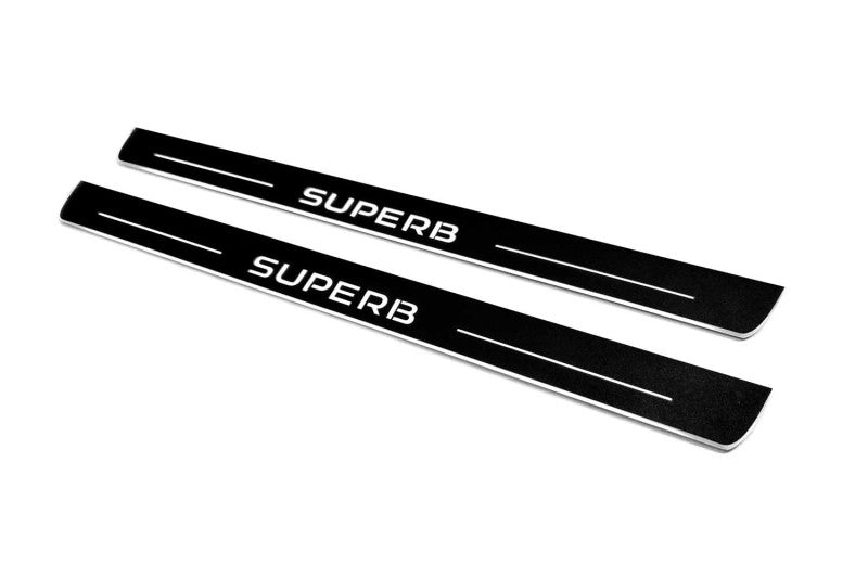 LED door sill plates Skoda SuperB III 2015+ stainless steel with SuperB logo