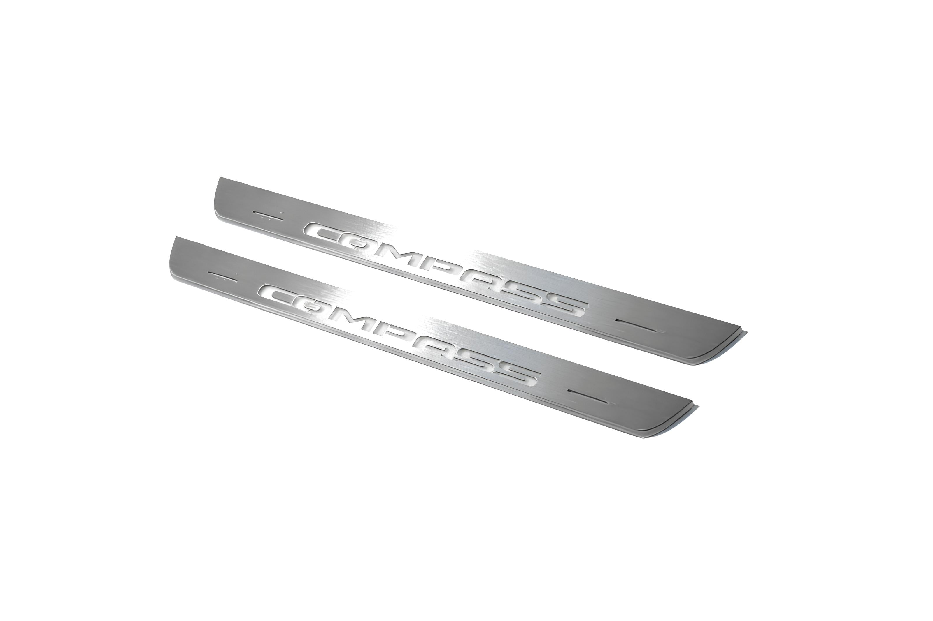 Illuminated LED Door Sill Tread Plates Jeep Compass II 2016+ With Compass Logo Jeep Led Door Sills opdesign
