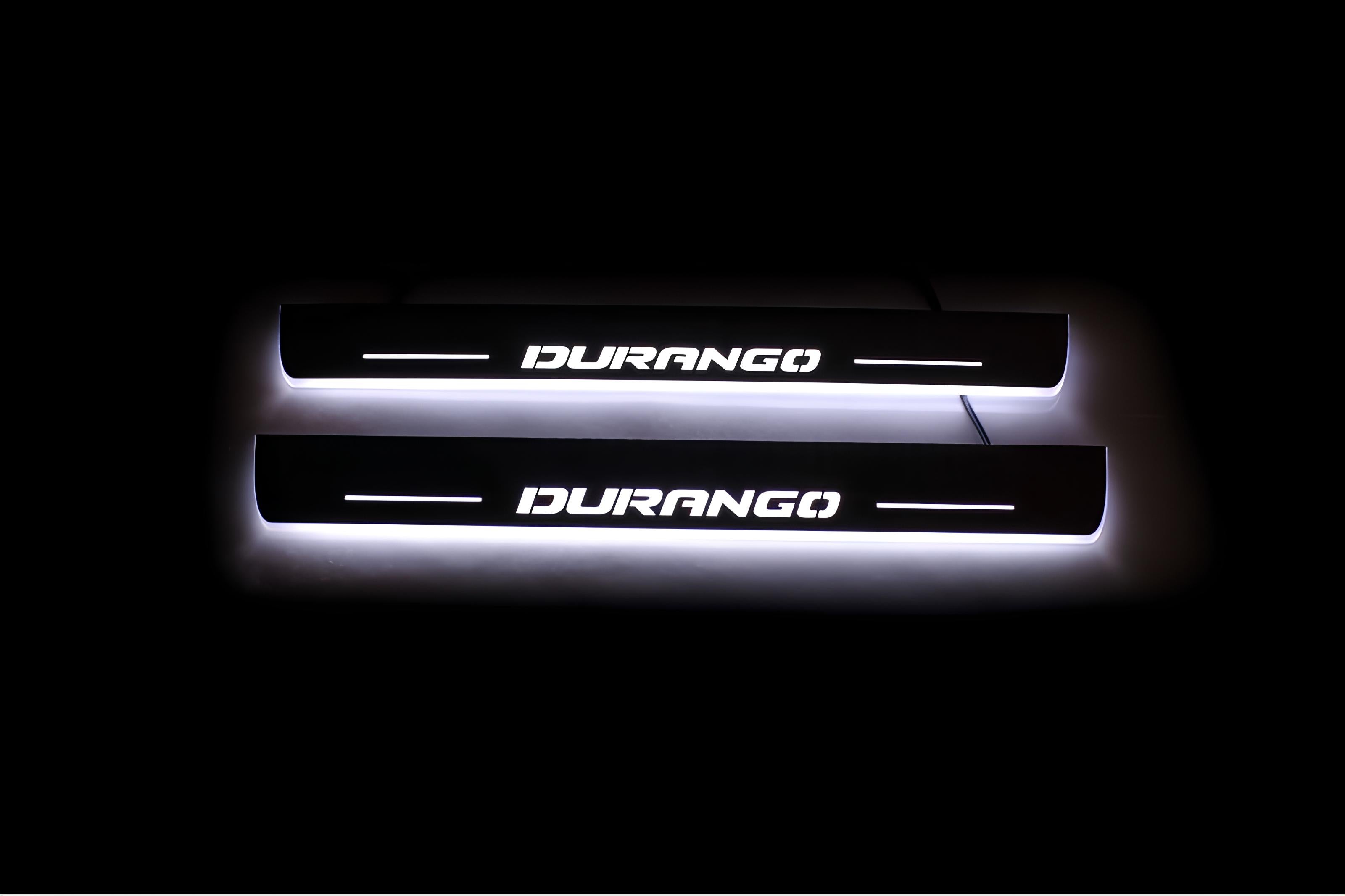 Illuminated LED Door Sill Tread Plates Dodge Durango III 2011+ With Durango Logo Dodge Led Door Sills opdesign