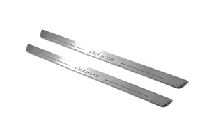 Illuminated LED Door Sill Tread Plates Skoda Octavia II (A5) 2004-2013 With Octavia Logo Skoda Led Door Sills opdesign
