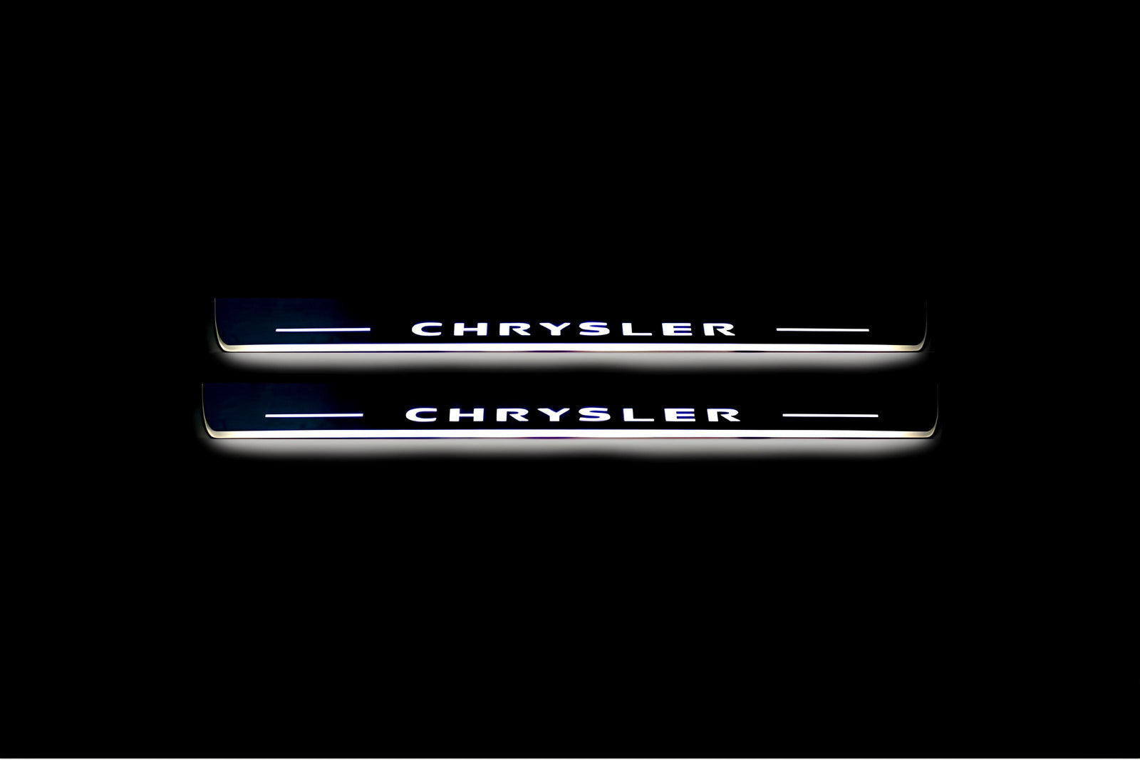 Chrysler 300C II LD 2011+ illuminated entry guards in stainless steel with Chrysler logo